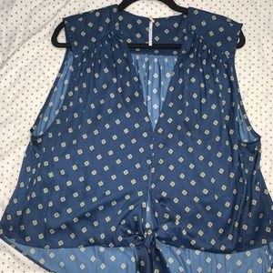 Free people silk navy blue tie up tank